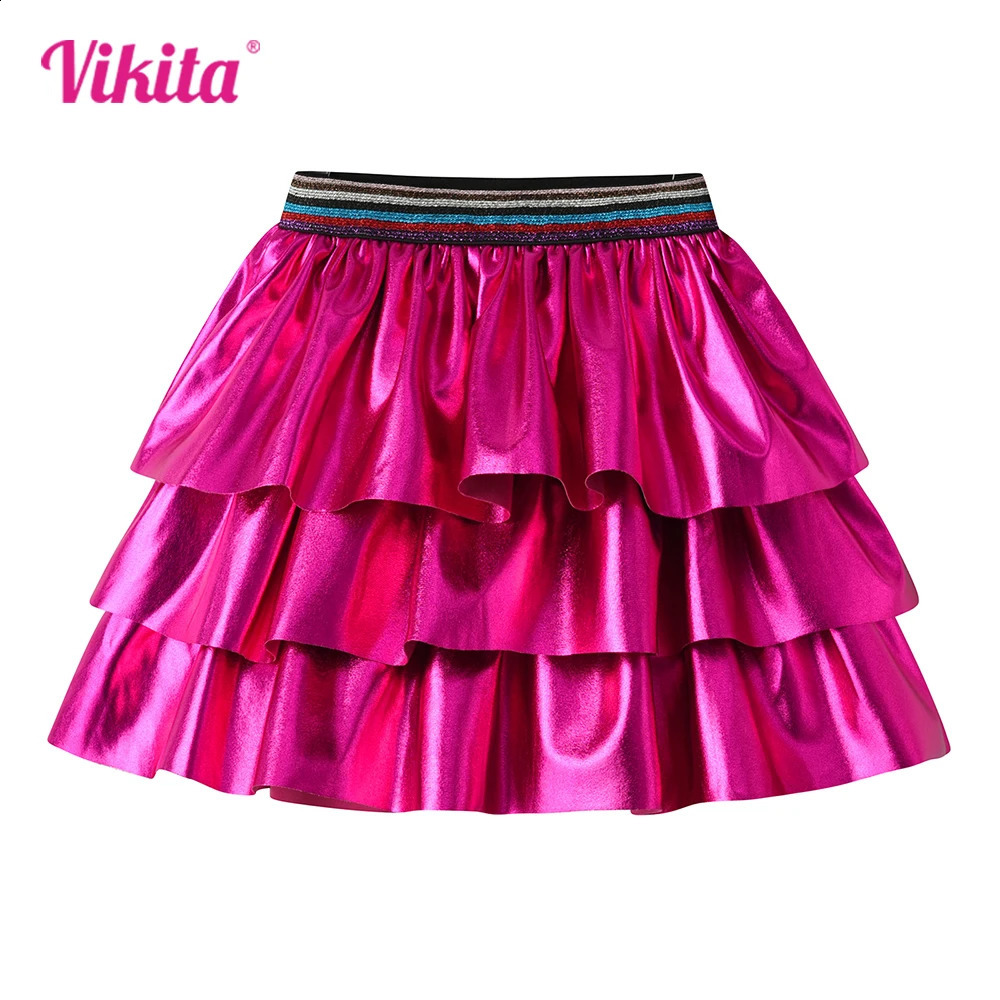 VIKITA Girls Birthday Party Princess Skirts Kids Layered Ruffles Pleated Mini Skirt Toddlers Casual Daily Red Ballet Skirts 250319