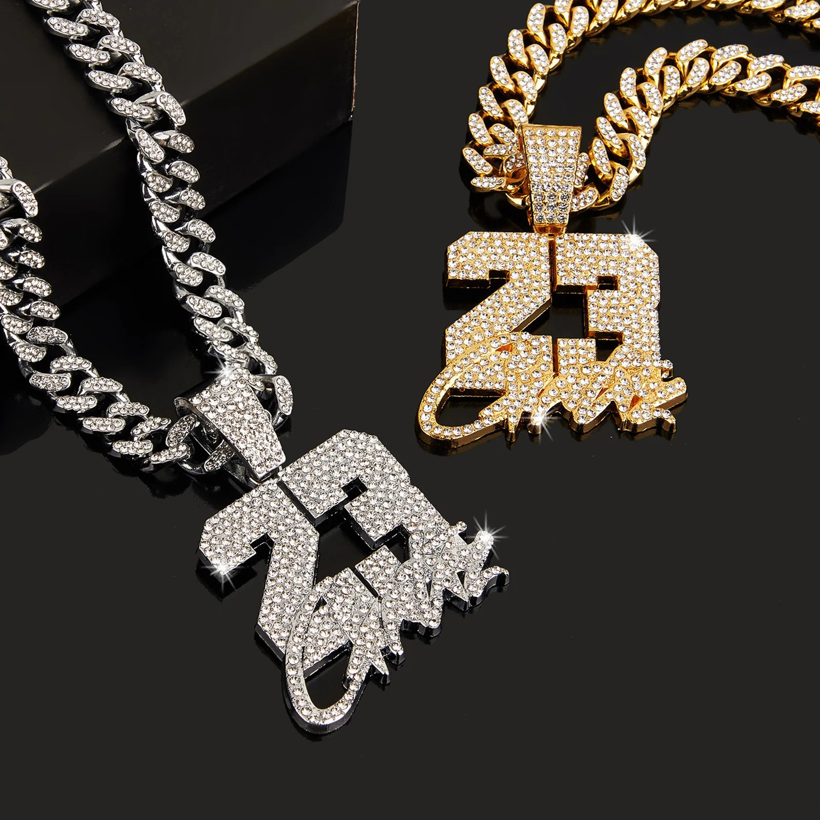Mens Hip-Hop 23 Number Pendant Necklace with 20-Inch Cuban Chain - Stylishly Funky 250313