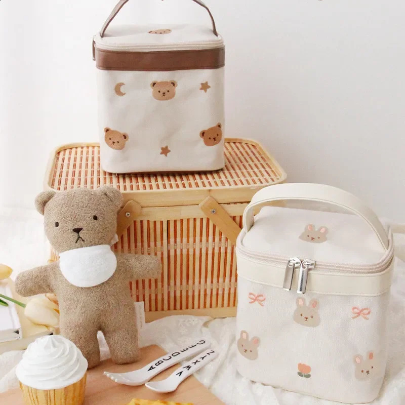 Diaper Bags Waterproof Bear Embroidery Thermal Insulation Mommy Bag Fashion Food Storage Bags Multifunctional Mother Baby Bags 250319