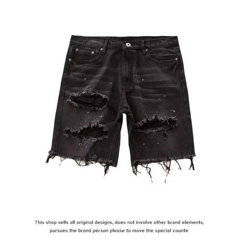 Summer New Men Slim Fit Hole Lazy Shorts Jeans Youth Fashion Hip Hop Retro Y2K Baggy Cargo Short Pants W250319