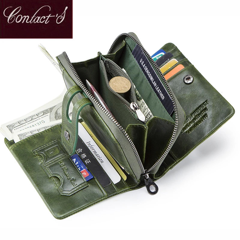 Contacts Wallet Women Zipper Genuine Leather Short Wallets Quality Coin Purse Women Hasp Button Purse With Credit Cards Holder 250318