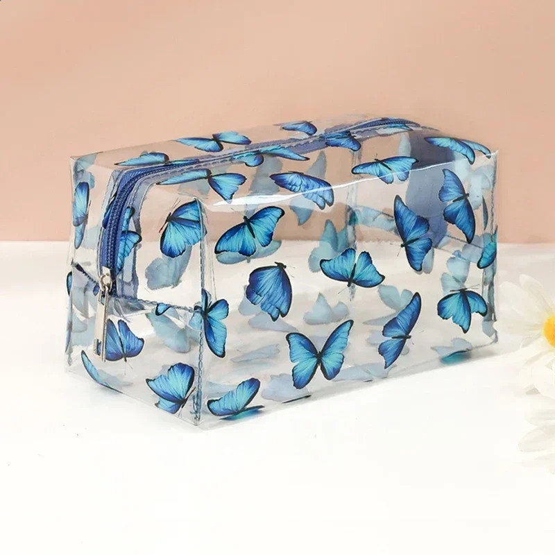 Clear Makeup Bag Fashion Transparent Travel Portable Mini Wash Storage Bags Strawberry Flower Print Women Zipper Cosmetic Bag 250314