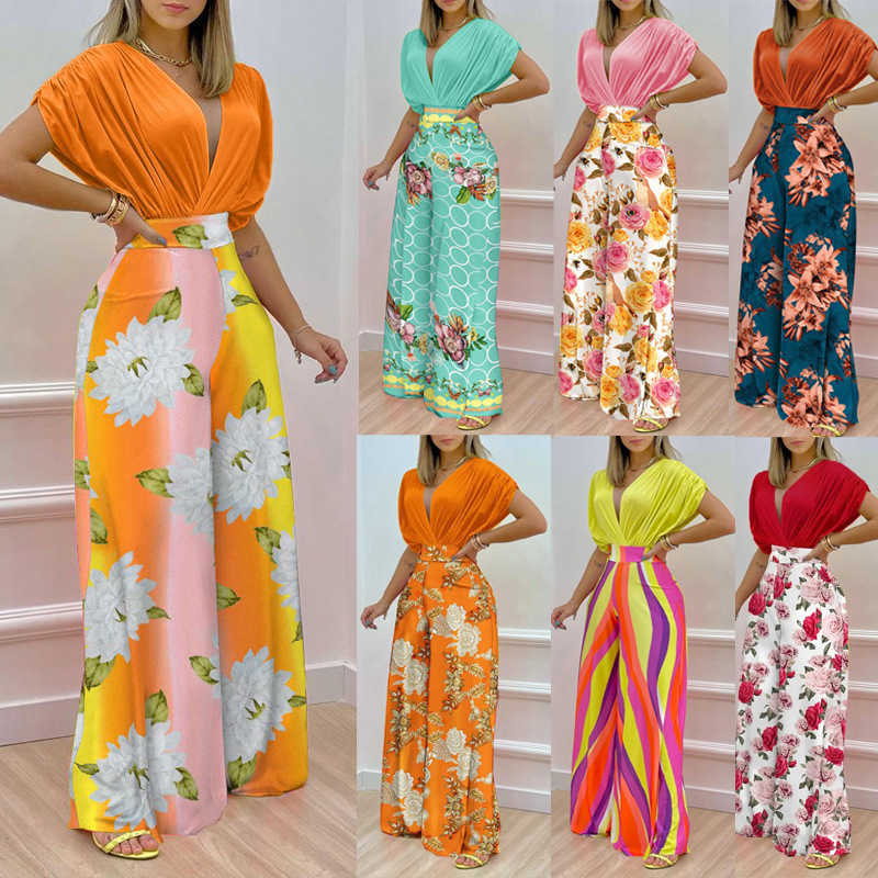 Women's Spring/Summer New Printed Bat Sleeve Top Wide Leg Pants Two Piece Set for Women 250315