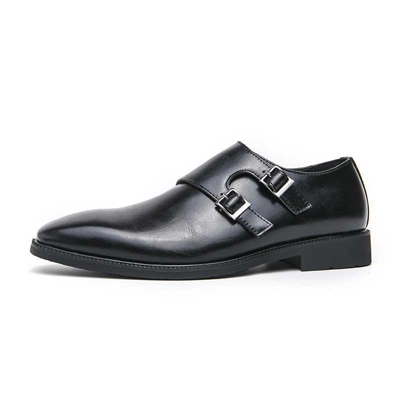 Classic dress mens leather shoes with corner toe buttons for business office weddings soft and comfortable mens shoesXJ250319