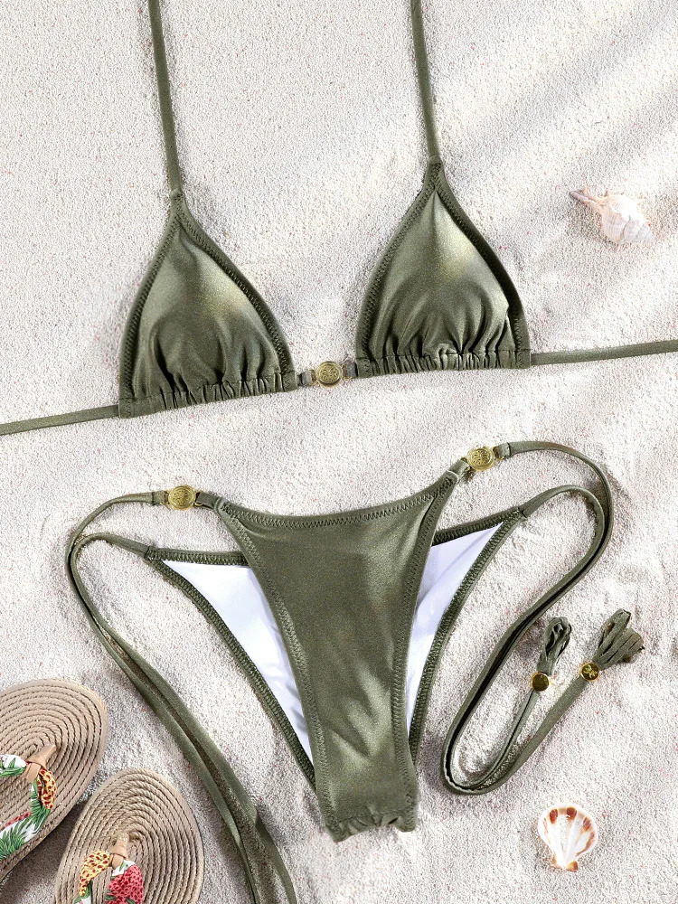 ZRTAK triangle bikini mini thong swimsuit womens 3-piece set swimsuit bandage swimsuit sexy Biquini Brazilian beachwear 250314