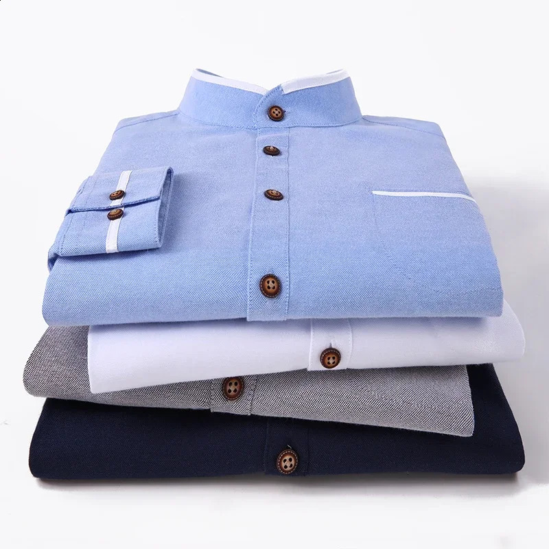 TFETTERS autumn long sleeved mens oversized shirt with pocket n Korean style stand collar ultrathin for clothing 250317