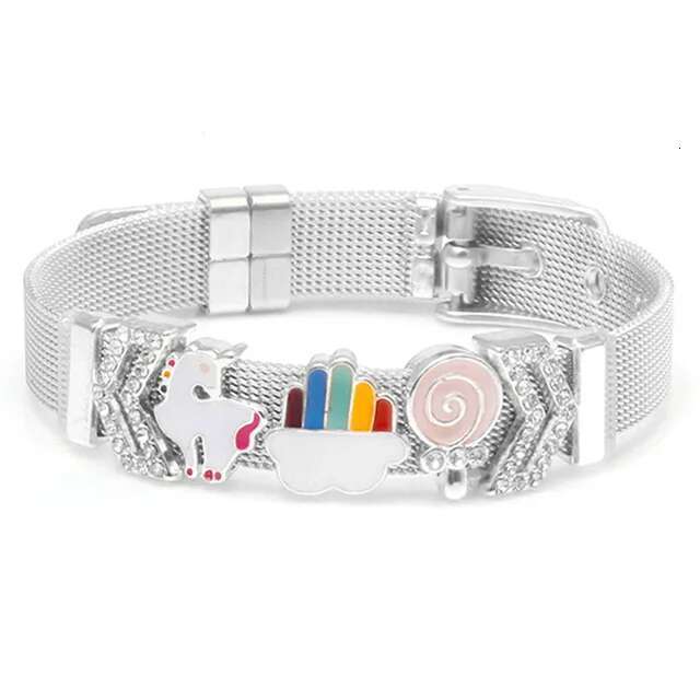 Silver Color Charm Mesh Bracelets For Women Original 10mm Santa Claus Beads Stainless Steel Bracelet Bangle 2021 Christmas Gift