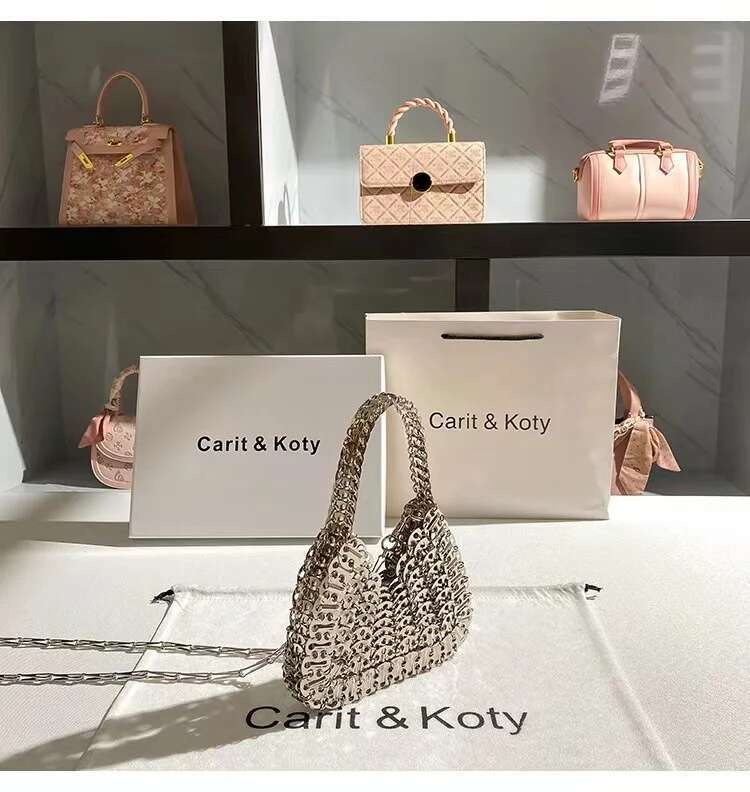 Shiny Sier Metal Sequined Woven Handmade Square Fashion Women Handbag Lady Purse Shoulder Crossbody Female Casual Bag
