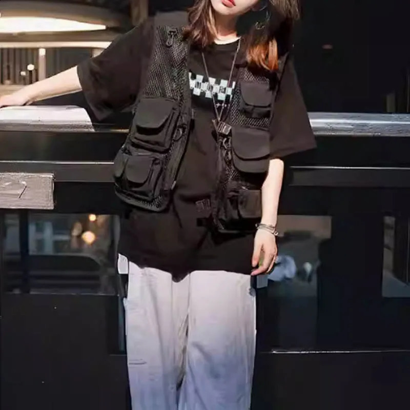 nstyle retro mesh vest spring and autumn casual vertical collar jacket outdoor multipocket looseshouldered overcoat 250319