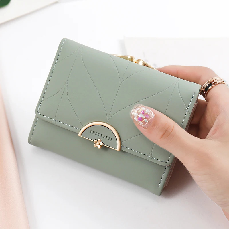 024 Womens Summer Womens Short Wallet Japanese and Korean PU Leather Hard Buckle Three Fold Bag High Texture Multi C 250318