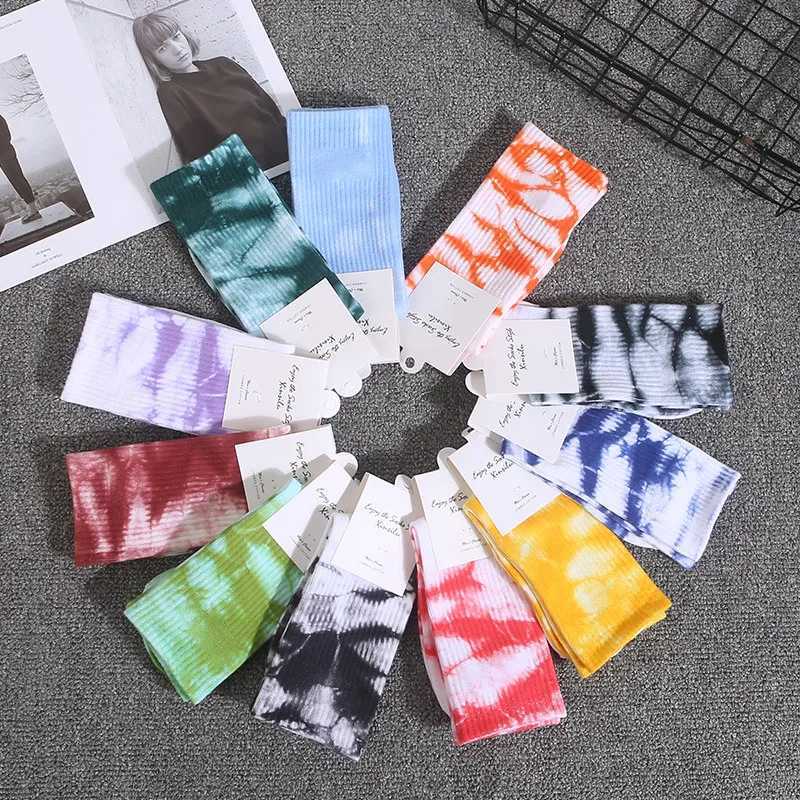 Mens and womens tie-dye socks cotton solid color used for sports basketball skateboarding fashion X250319