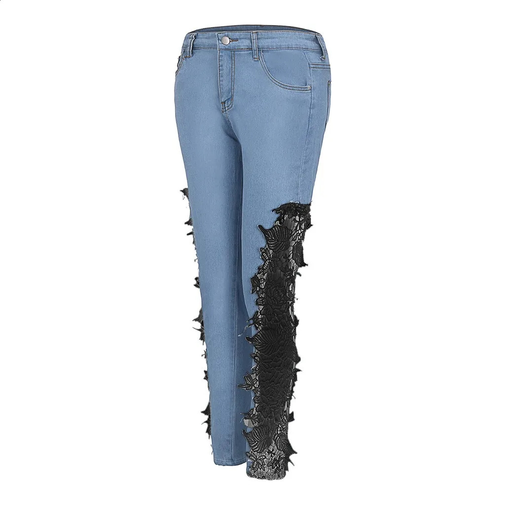 Denim WomenS Jeans Lace Hollow Out Appliques Transports Match Pencil Floral Fashion Pants Jeans Push Up Leggings Y2k Clothes 250319