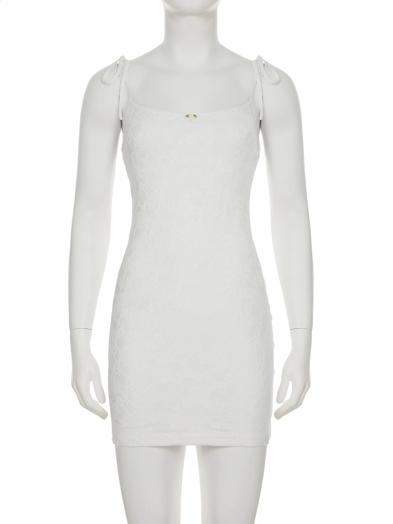 IAMSURE Holiday Lace Bodycon Dress Beach Style Slant Neck Sleeveless Mini Womens Wear 2025 Summer Fashion Street Women 250319
