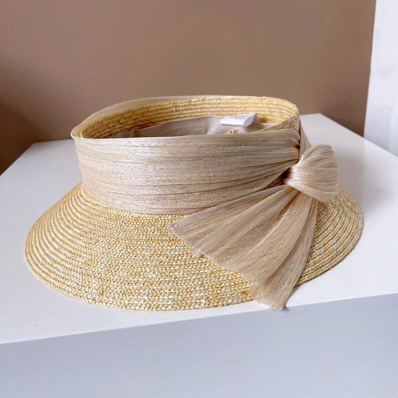 Light silk hemp straw empty top hat womens summer sun protection straw hat fashion retro topless shade basin hat 250320