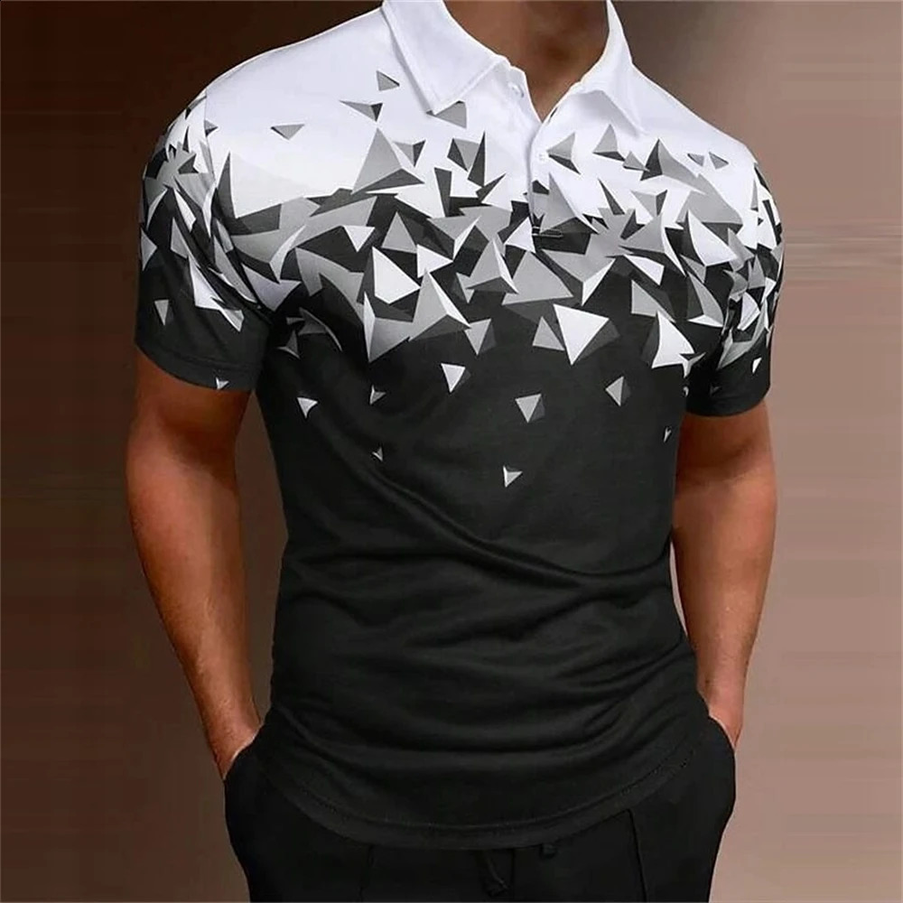 Gradient Polo Shirts Men Casual Lapel Short Sleeve T-Shirt 3d Print Golf Sports Shirt Summer Breath Quick Dry Mens Polo Shirts 250319