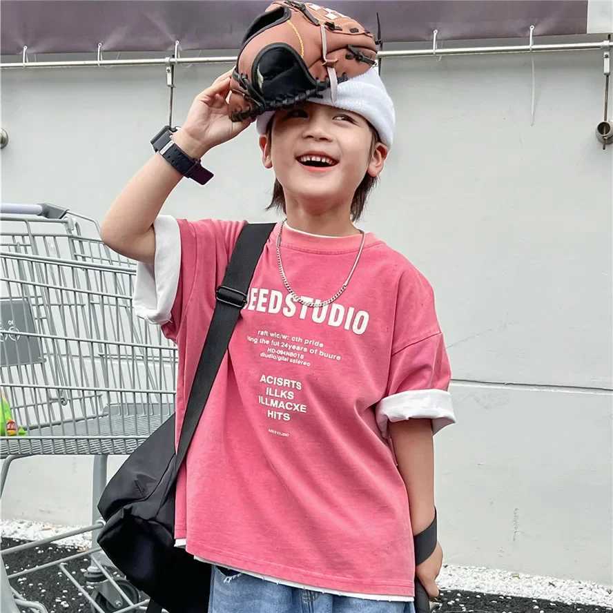 Summer 2025 pure cotton short sleeved simple trendy letter fading wearing half sleeved T-shirt for boys and girls fashionableT250320
