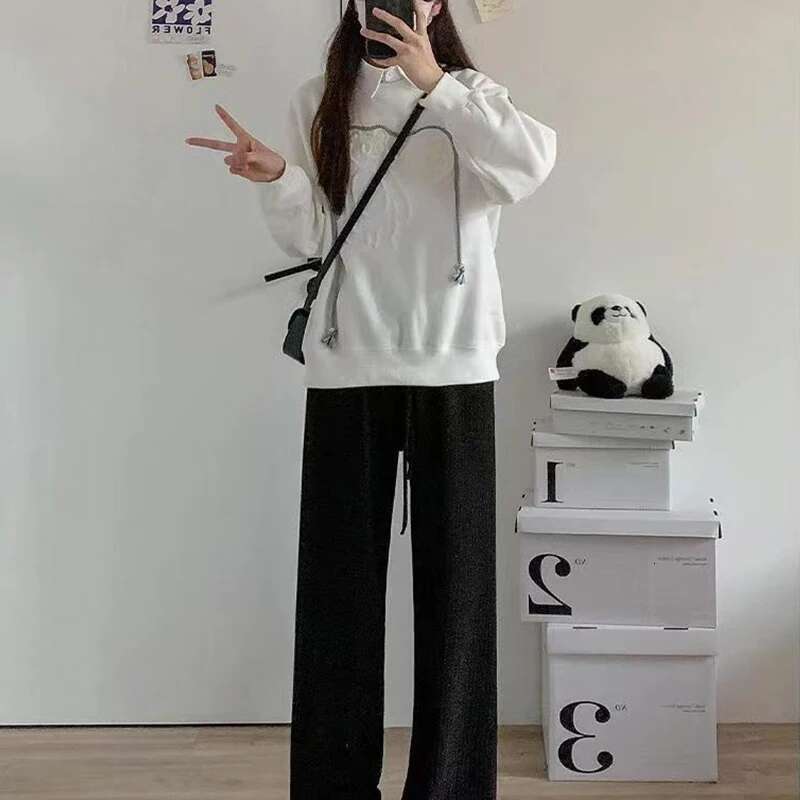 2024 Spring Summer Ice Silk Wide Leg Pants For Women Korean Thin Chiffon High Waist Saggy Loose Straight Casual Fashion Trousers