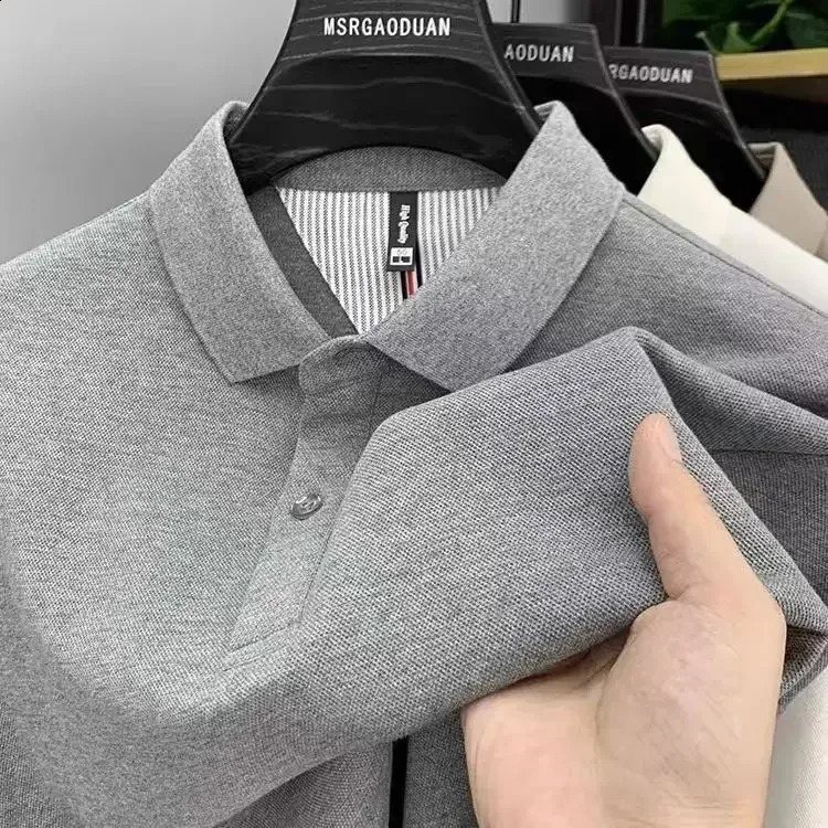 Heavyweight pure cotton high-end Polo shirt mens spring and autumn long sleeved T-shirt solid color top 250319