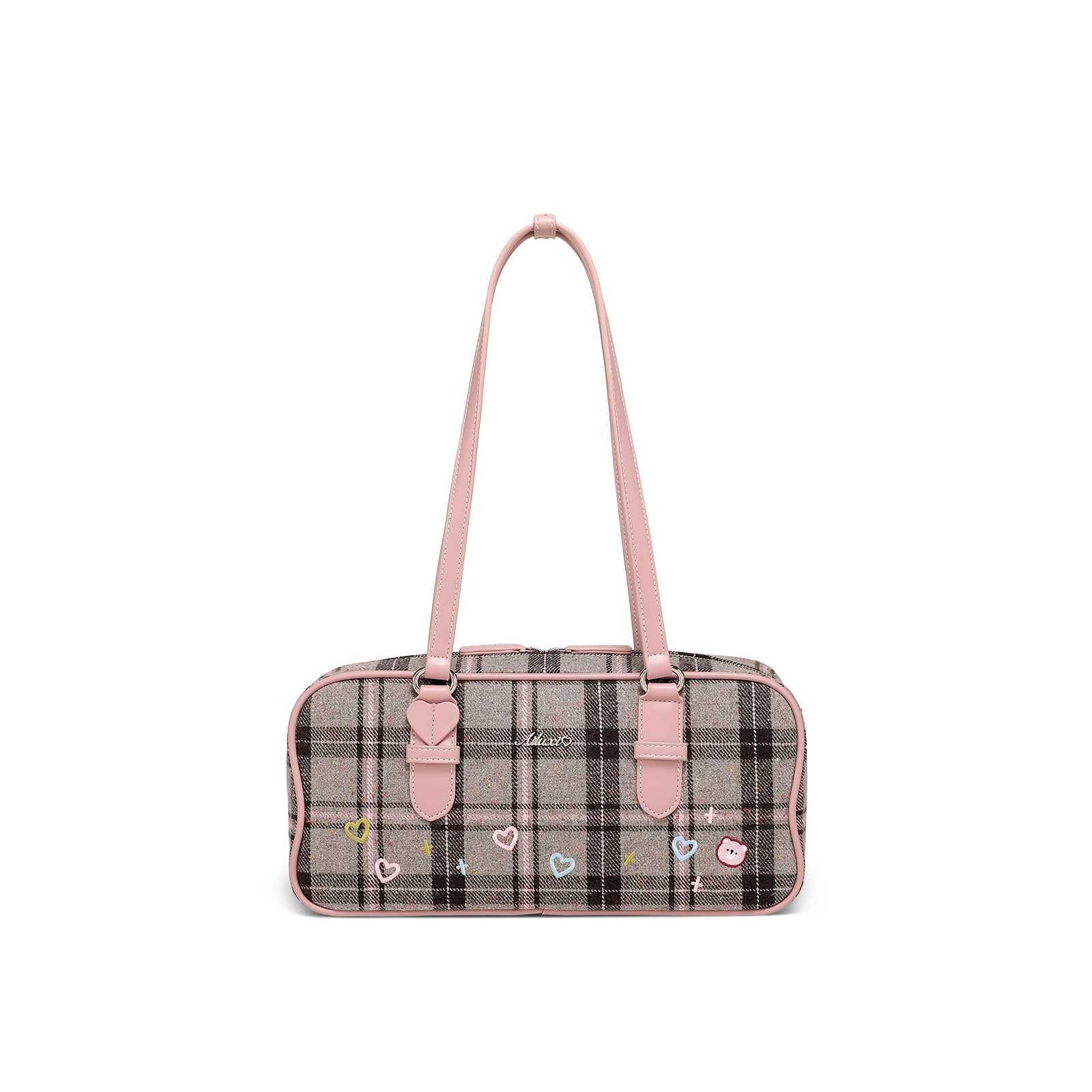 AILUXI Plaid Wool Underarm Bowling Bag Cute heart-shaped printed handbag Daily commuting fitness bag Christmas Halloween gift Y250319