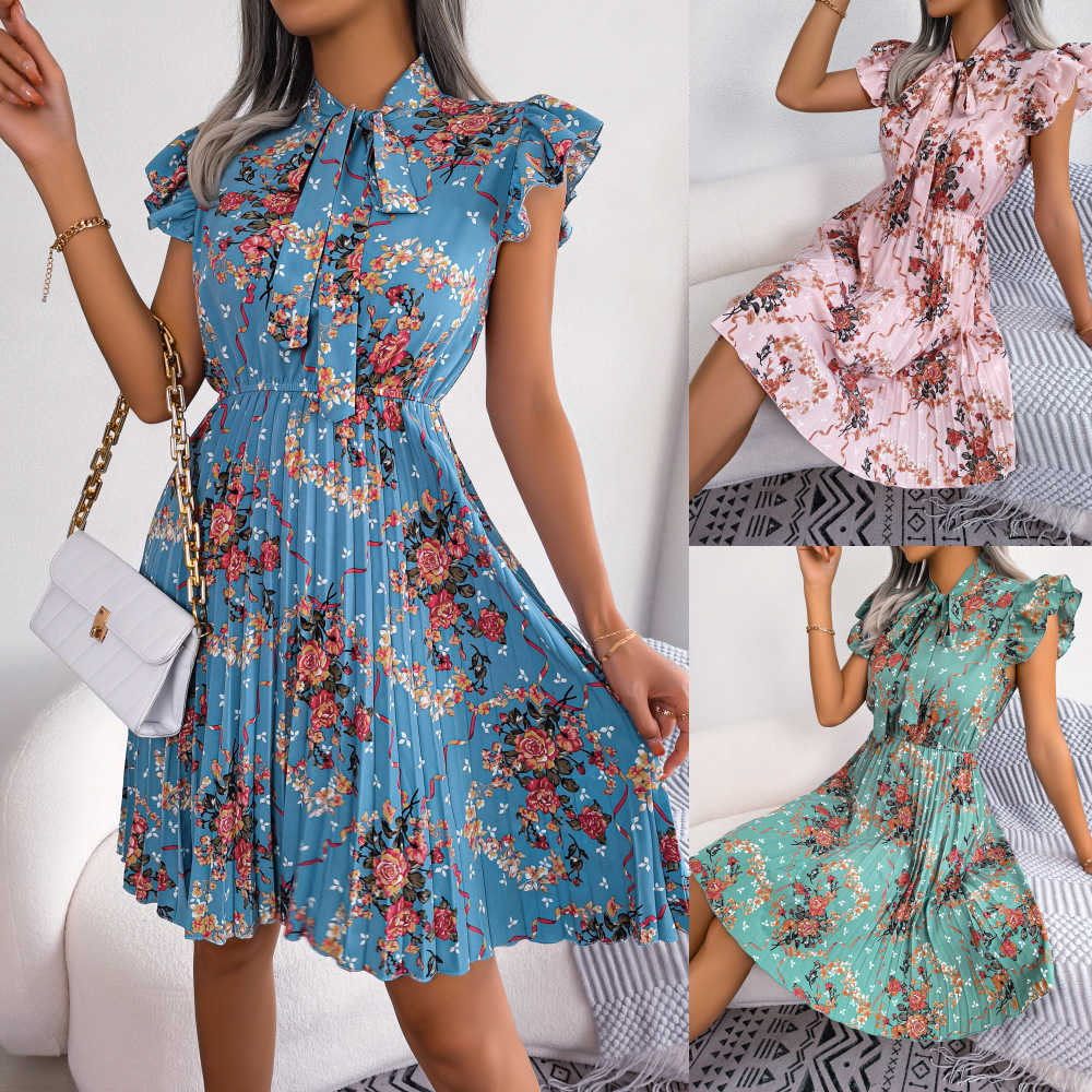 Spring/Summer Charm Flower Lace up Waist Folding Skirt Women's Wear 250315
