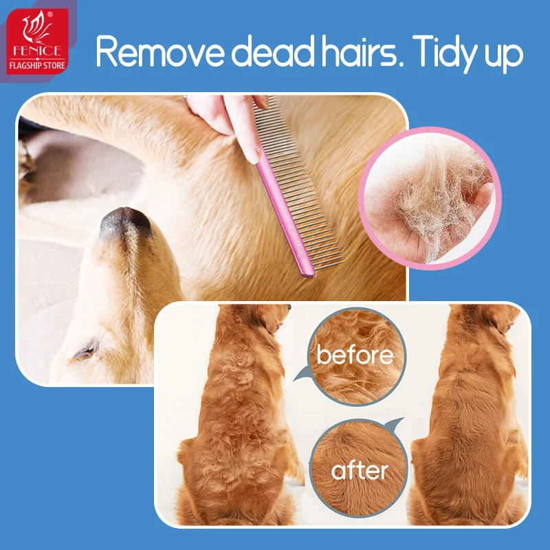 Fenice pet dog cat comb hair cleaning grooming tools aluminum pets Dematting Comb accessories 250318
