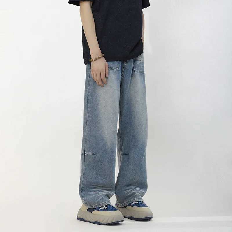 Mens Baggy Jeans Y2K Four Seasons Comfortable Soft Vintage Casual High Street Fashion Straight Denim Pants Streetwear BlueT250319