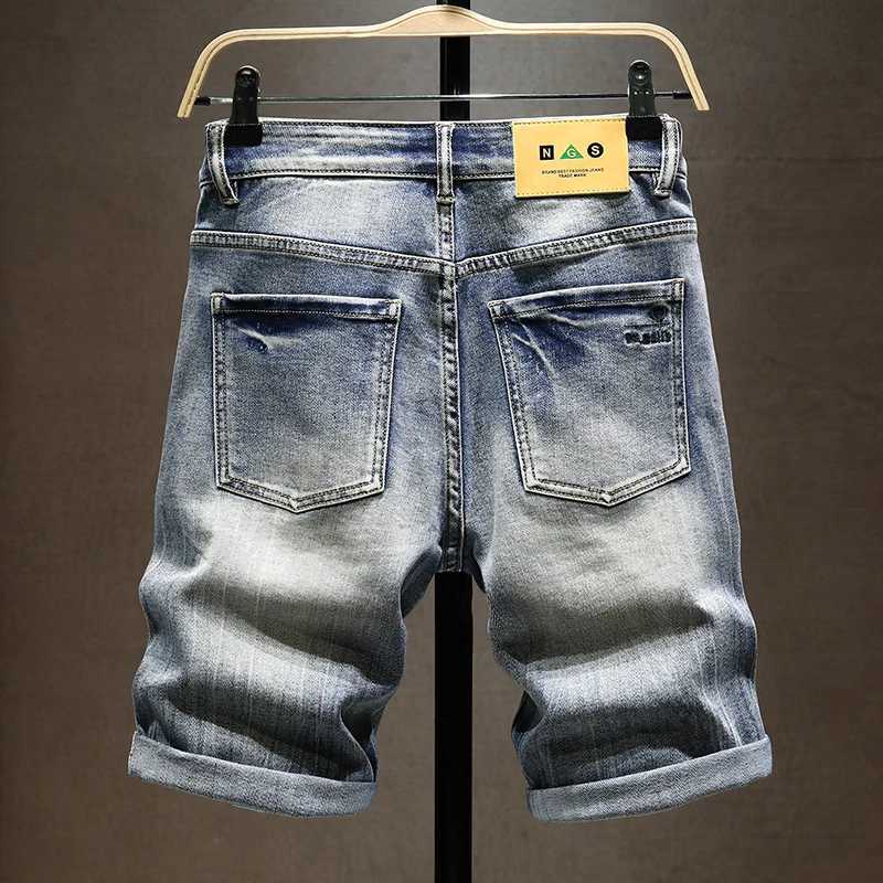 Summer new mens elastic shorts fashionable casual slim fit high-quality elastic denim shorts mens brand clothing W250319