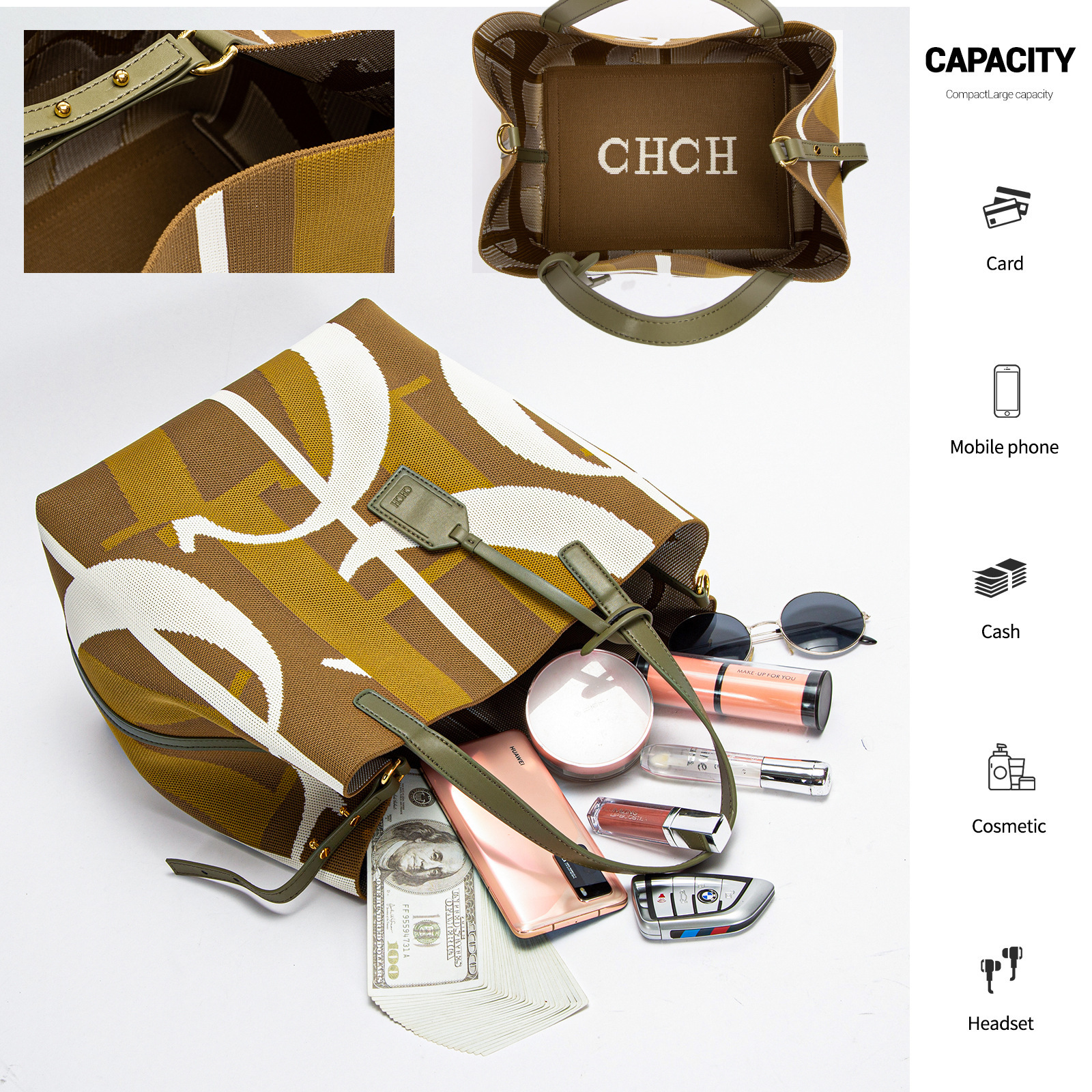CHCH 2025 Spring New Fashion Letter Design Women's Tote Large Capacity Premium Commuter Bucket Bag
