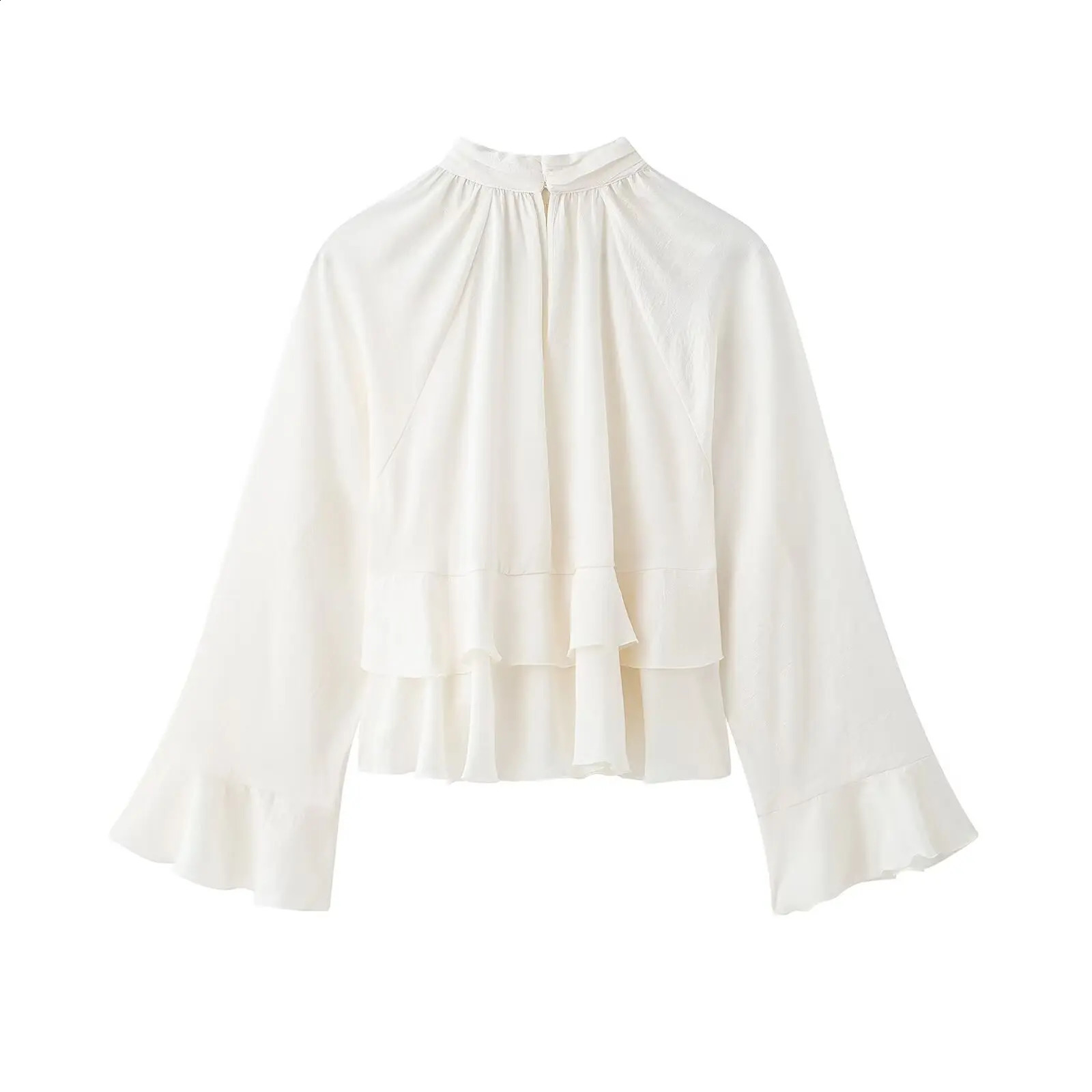 Spring 2025 Ruffle Folding Shirt Womens Elegant Top 250319