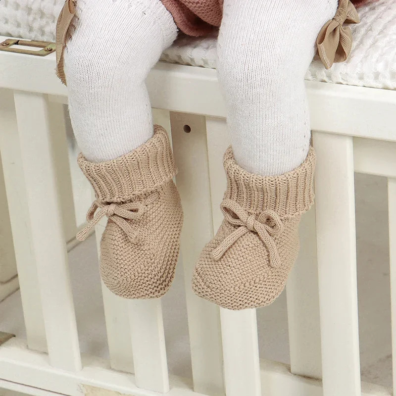 Infant Baby Shoes Cotton Knitted born Girl Boy Boots Fashion Solid Warm Toddler Kid Slip-On Bed Shoes Handmade 0-18M Footwear 250319