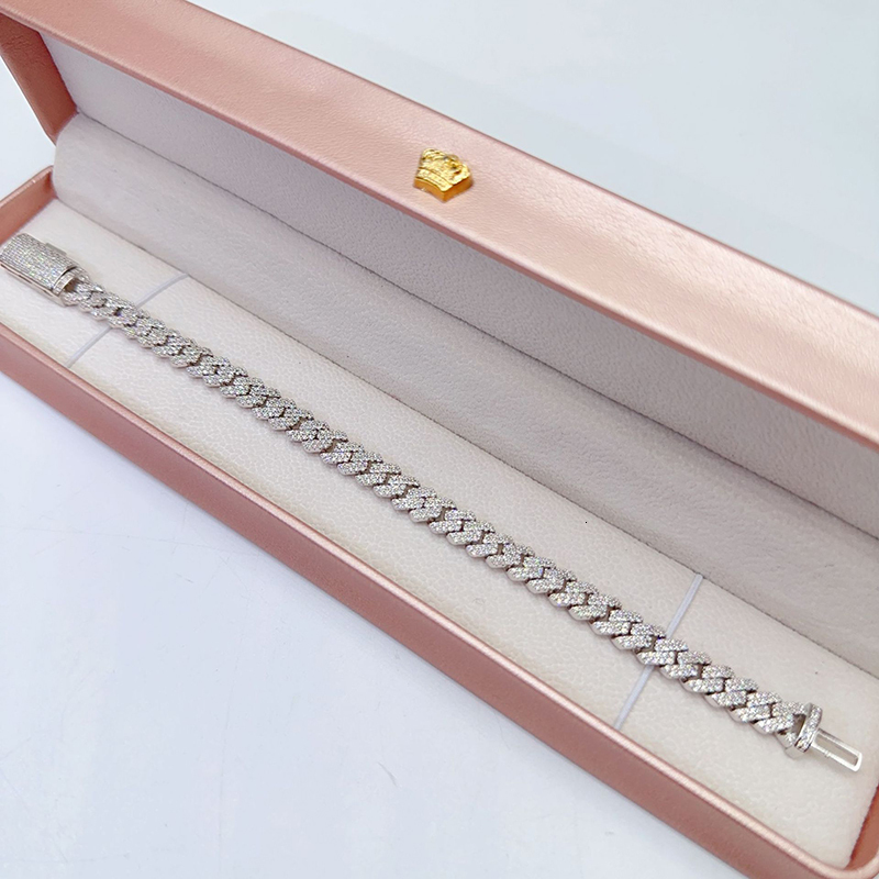 Hiphop 8MM Iced Moissanite Cuban Chain Bracelet Men Rock 925 Silver Jewelry Miami Link Bracelet Bangles Pass Diamond Tester