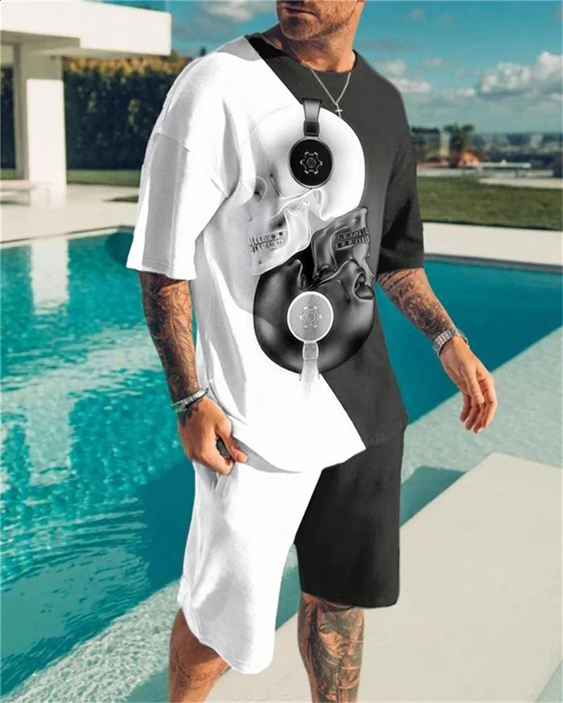 Summer Men Set Fashion 2-piece Set Tiger Print Tracksuit For Men T-Shirt Shorts Suit Casual Oversized Clothes Vintage Sports Set 250319
