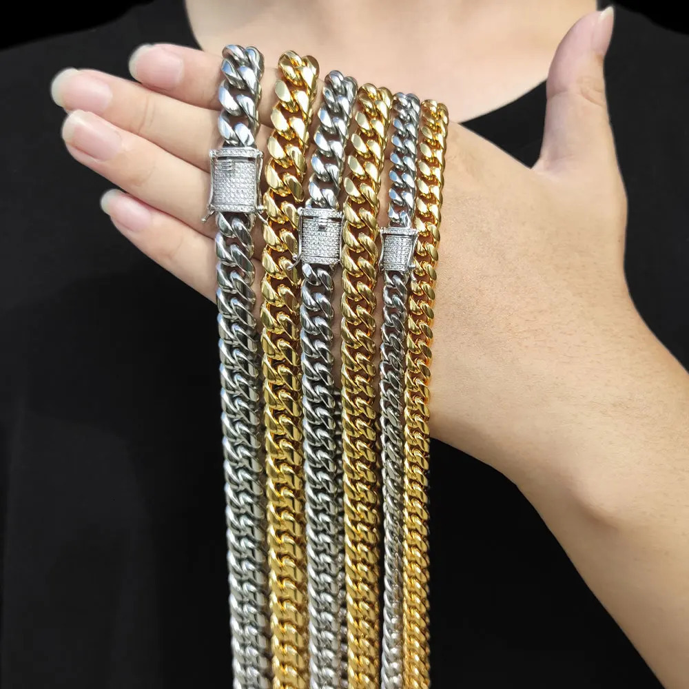 Drop Hip Hop Three Times Plated Stainless Steel Jewelry Bling Iced Miami Cuban Link Chain Necklace For Men 250318