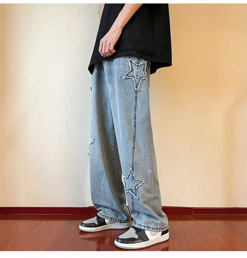 Y2k pants mens jeans mens jeans streetwear mens loose leg jeans denim shorts pockets mens clothing glitter goodsT250319