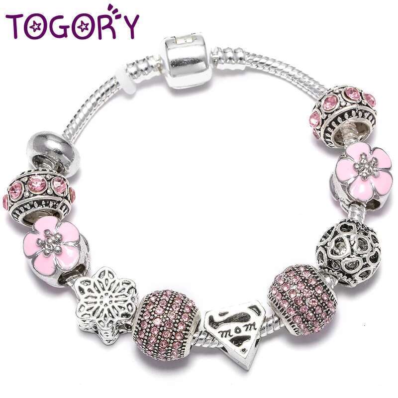 Romantic MOM Charm Bracelet For Women Mother With Flower MOM Beads Fit Original Fine Bracelets Bangles Fashion Jewelry