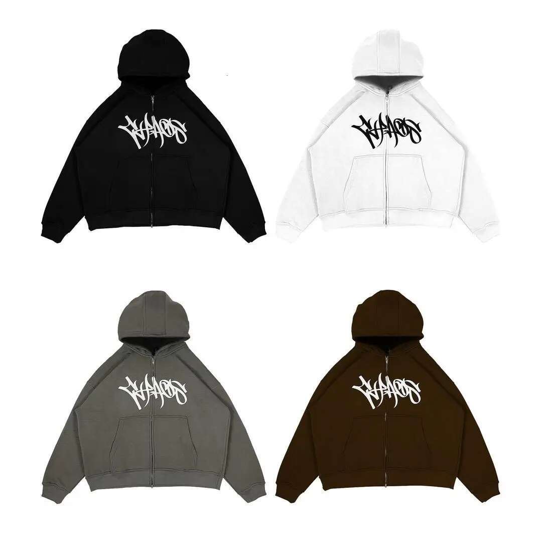 Y2k Letter Print Loose Casual Hoodie Retro Zip Up Long Sleeve Oversize Jacket Haruku Gothic Sweatshirt Streetwear Men Clothing