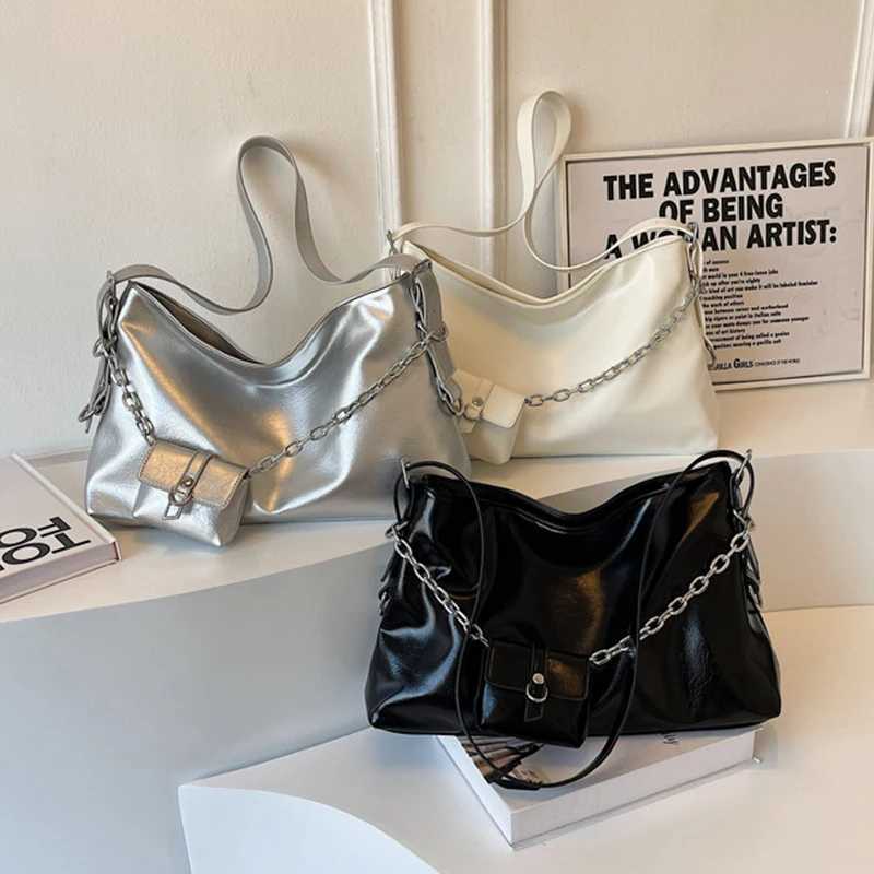 Luxury Designer Bag for Women Fashion Shopping Bag PU Lether Top-Handle Handbag Large Capacity Silver With Mini Purse Y250319