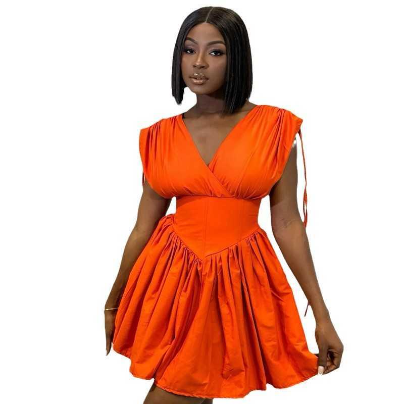 fashionable temperament V-neck high waist plus size short skirt dress for women 250315