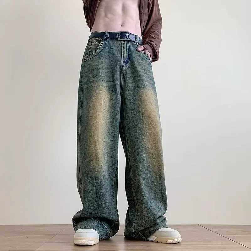 Mens denim pants blue wide leg pants vintage luggage Trouser streetwear design jeans casual solid spring and autumn jeansT250319