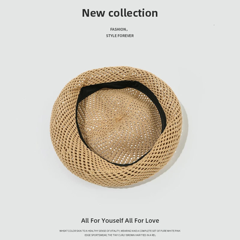 Womens Hollow Out Breathable Beret Hat for Spring and Summer Adjustable 55-59cm Mesh n Polyester 250320