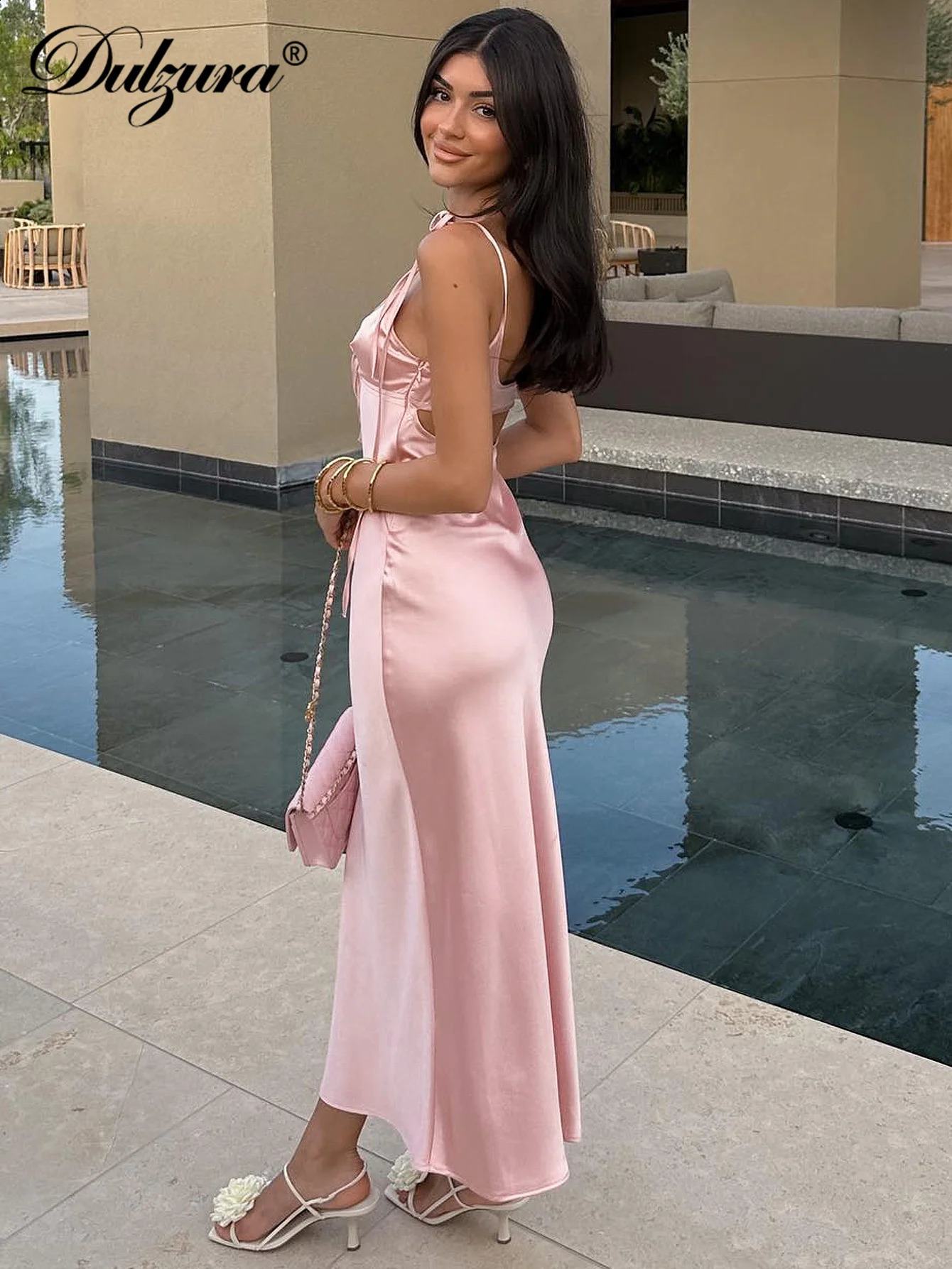 Dulzura Backless Lace Up Spaghetti Straps Cut Out Midi Dress Women Club Holiday Evening Party Dresses Y2K Clothes Drop 250319