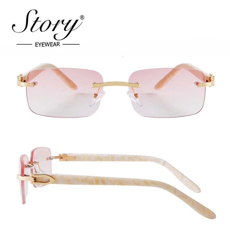 STORY Retro Frameless Marbling Frame Acetate Sunglasses Men Women Fashion Green Lenses Rimless Rectangle Sun Glasses S520C 250318
