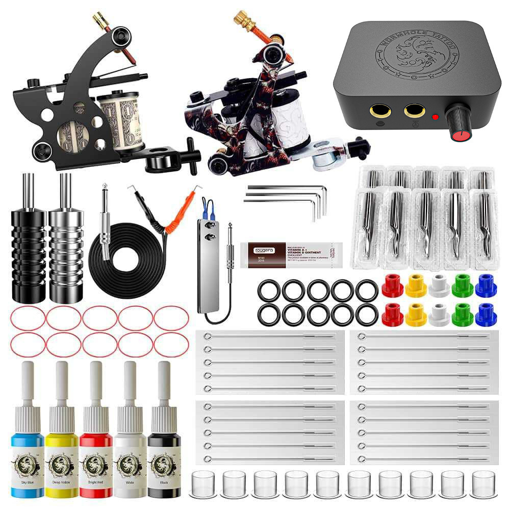 Tattoo Kits Coil Machine Set Complete Beginner Kit with Power Supply Foot Pedal Needles ink For 220617