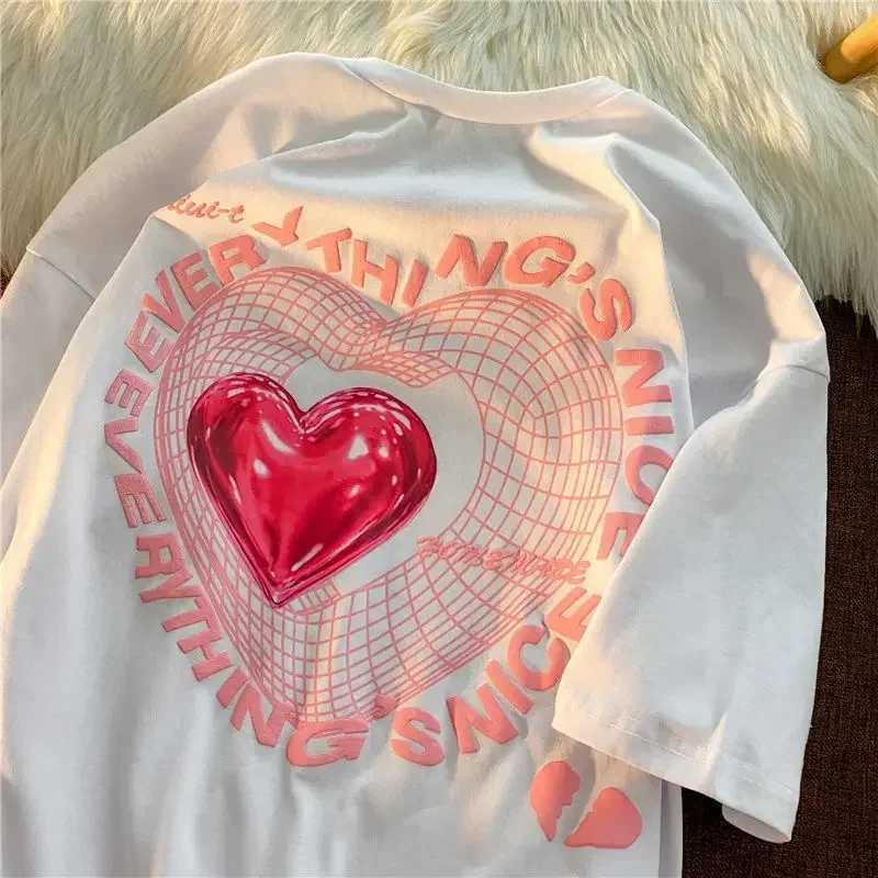 Kawaii Womens T-shirt with letter embroidery short T-shirt oversized casual retro print Y2k top graphic T-shirt Gothic styleT250320