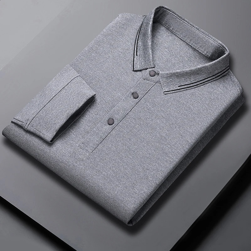 mens polo shirt spring cotton long sleeved casual loose business top 250318