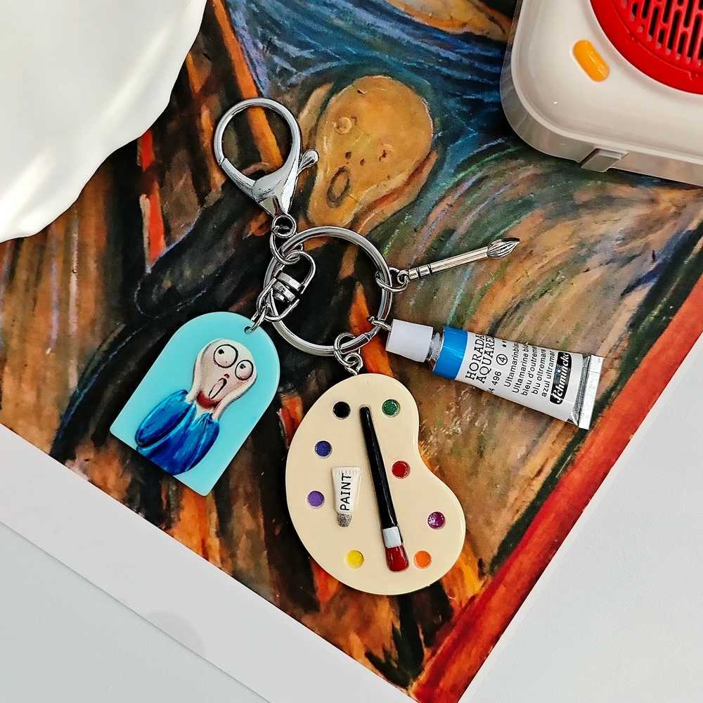 The Starry Night Van Gogh Oil Painting Keychain Painter Art Student Key Ring Unique Birthday GiftXJ250319