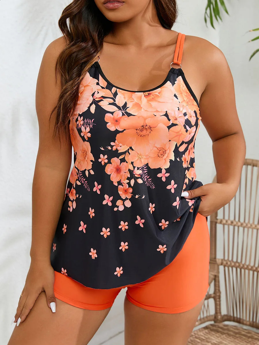 Floral print Tankini swimsuit womens plus size bathroom beachwear 4XL 250319