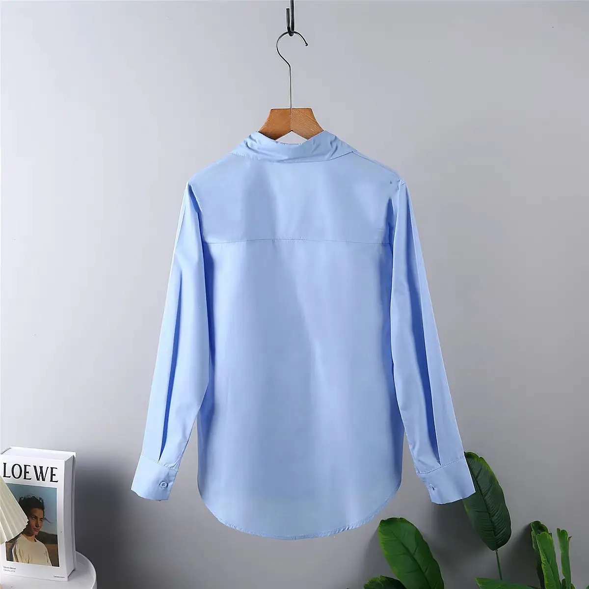 2025 Spring Casual Long Sleeve Women Blue Shirt Korea Style Solid Button Woman Crop Tops Blouse Simple Lady Daily Clothing 250320