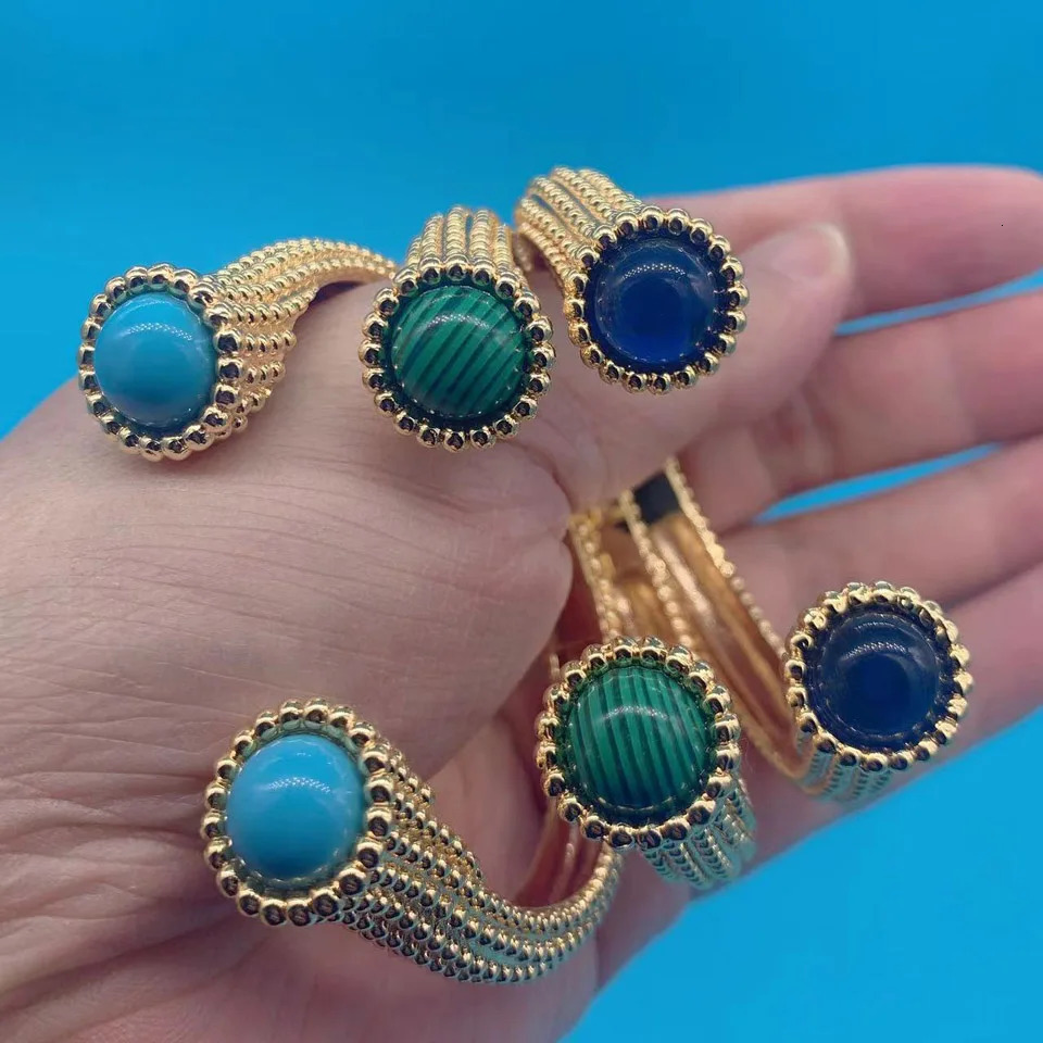 Zlxgirl High Quality Green Blue Turquoise Gold Plated Bracelet Ring Set of Womans Wedding Jewellery Fine Anniversary Bangle 250320