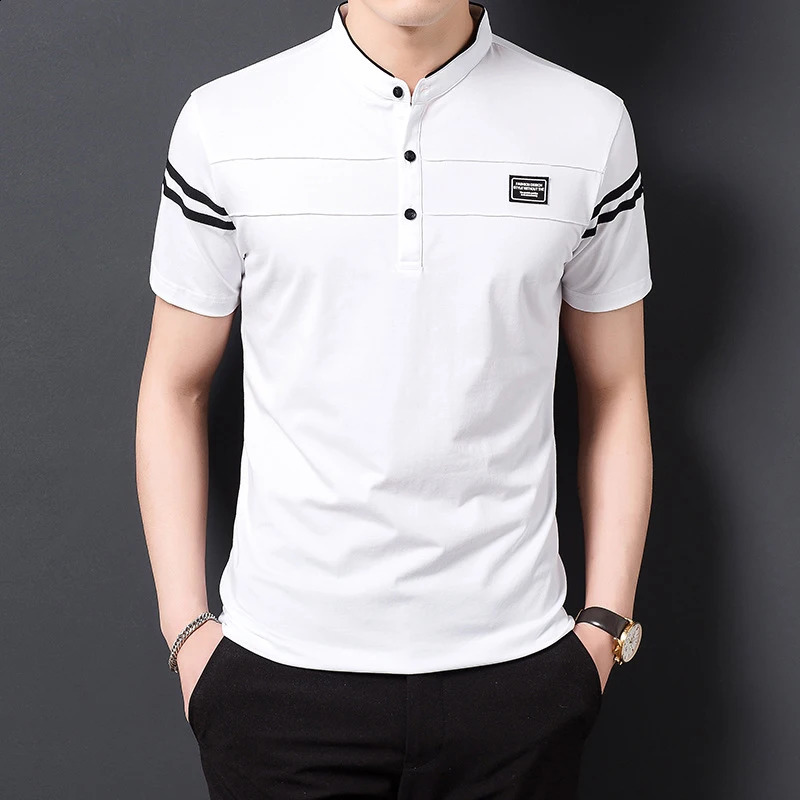 Mens summer fashion POLO Tshirt casual cotton breathable top stand collar short sleeved Korean comfortable 250318